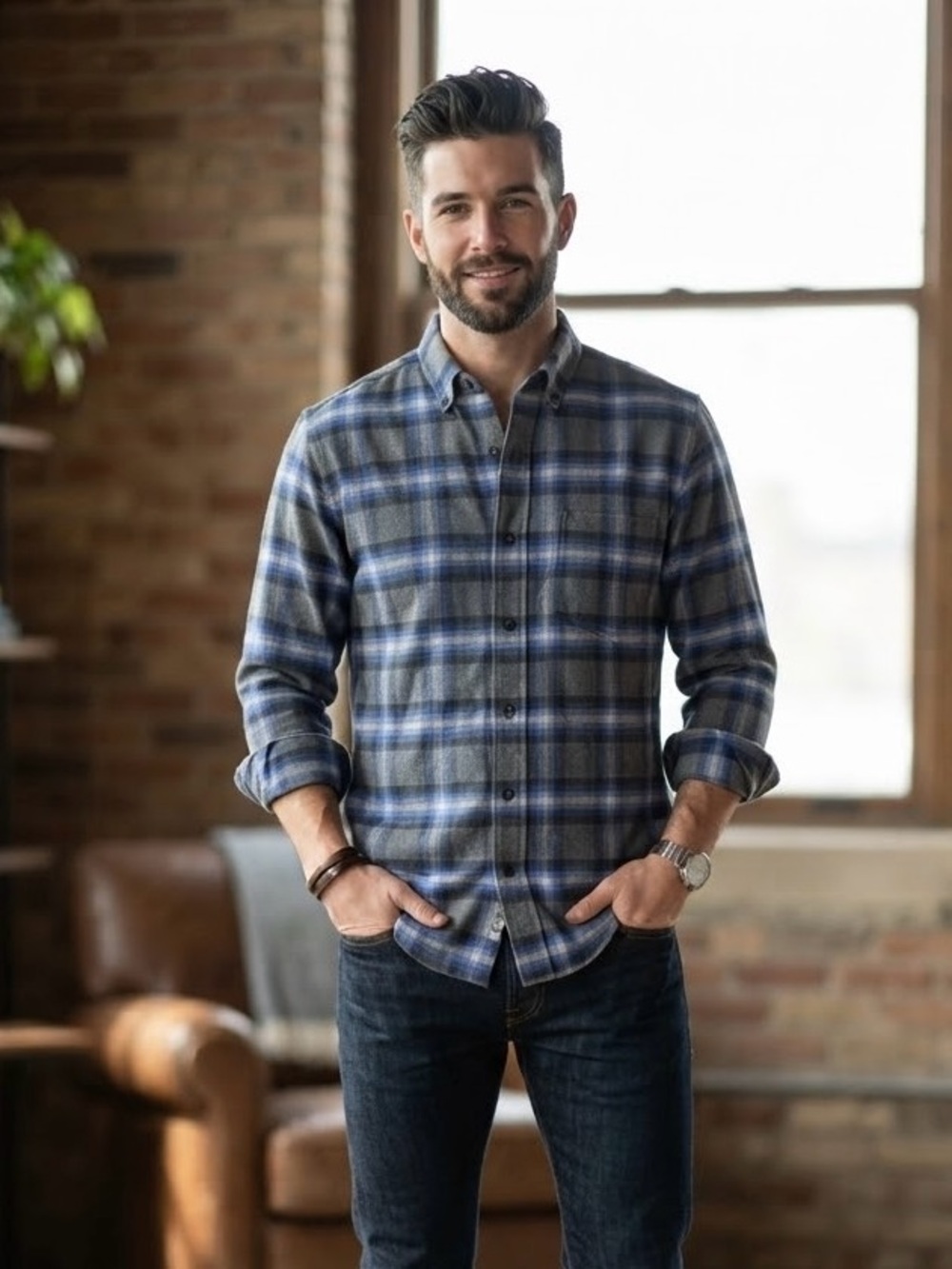 Pendleton Blue and Gray Plaid Button-Down Shirt